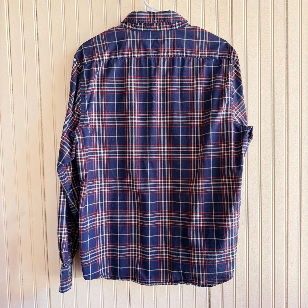 Banana Republic Mens Untucked Fit Plaid Button Down Shirt Blue Red White Large‎